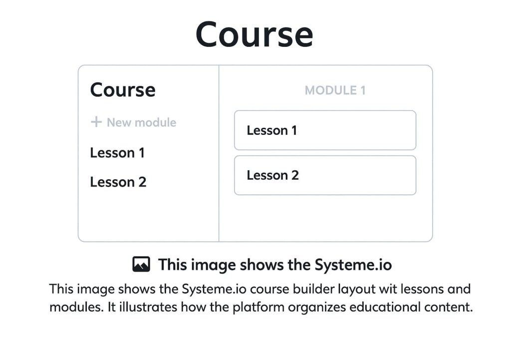 systeme.io course builder layout with lessons and modules